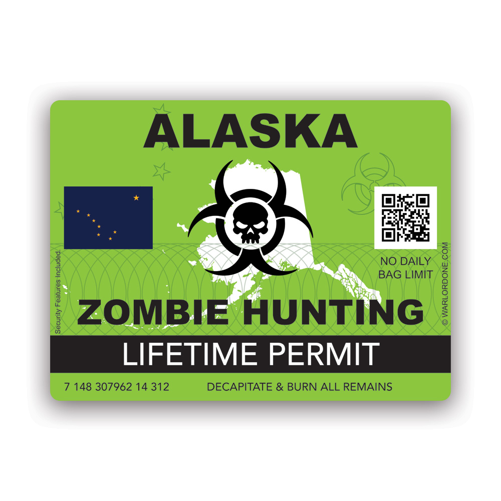 Zombie Alaska State Hunting Permit Sticker Decal - Weatherproof - ak ...